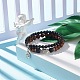 2Pcs 2 Style Natural Obsidian & Lava Rock & Wenge Wood Stretch Bracelets Set with Lotus Charm and Buddha Head BJEW-JB07615-2