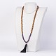 Natural Amethyst and Wood Mala Beads Necklaces NJEW-JN01779-03-4