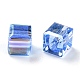 透明なガラスビーズを電気  多面カットキューブ  虹メッキ  ドジャーブルー  6x6x6mm  穴：1.8mm EGLA-B003-01A-01-3