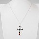Platinierte Vintage Chakra Schmuck Messing Edelstein Kreuz Anhänger Halsketten NJEW-JN01155-02-5