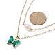 Collana a doppio strato con farfalla di vetro e ciondoli di perle naturali con zirconi chiari NJEW-TA00043-02-5