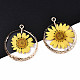 Transparent Clear Epoxy Resin & Dried Flower Pendants X-RESI-S383-076A-A02-3