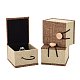 長方形の木製のリングボックス  黄麻布とベルベットと  キャメル  7x6x5.2cm OBOX-N013-02-2