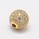 Perles rondes en laiton avec zircone cubique de micro pave ZIRC-L017-03-3