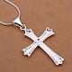 Simple Silver Color Plated Brass Cross Pendant Necklaces For Men NJEW-BB12909-3