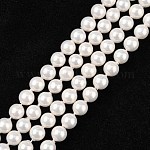Shell Bead Strands, Imitation Pearl Bead, Grade A, Round, White, 6mm, Hole: 0.5mm, 63~64pcs/strand, 15 inch