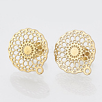 304 Stainless Steel Stud Earring Findings, with Loop, Flat Round, Golden, 16x14.5mm, Hole: 1mm, pin: 0.7mm