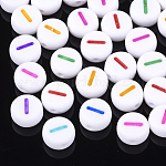 Perles acryliques initiales, trou horizontal, plat rond, couleur mixte, letter.i, 7x3.5~4mm, Trou: 1.2mm, environ 370 pcs/50 g