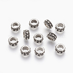 Tibetan Style Alloy European Beads, Large Hole Wheel Beads, Cadmium Free & Nickel Free & Lead Free, Antique Silver, 9x4.5mm, Hole: 4.5~5mm, about 1136pcs/1000g