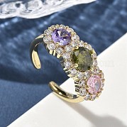 Латунные микро проложить манжеты кольца кубического циркония RJEW-H256-01G-01