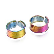 304 Stainless Steel Textured Wide Band Cuff Ring RJEW-N038-074