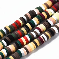 Fixed 4 Color Handmade Polymer Clay Bead Strands, Heishi Beads, Disc/Flat  Round, Spring Green & Bisque & Hot Pink & Yellow, 6x0.3~1.5mm, Hole