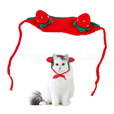 綿かぎ針編みのペットの帽子コスチューム  猫犬祭り誕生日テーマパーティー写真小道具  苺  レッド  690mm AJEW-WH0258-807