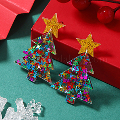 Boucles d'oreilles à tige uniques en forme d'arbre de Noël, bijoux fantaisie femme accessoires d'oreilles tendance, platine, colorées, 52x31mm