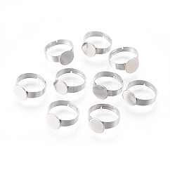 Componenti per anelli da dito in acciaio inossidabile 304 regolabili e resistenti all'ossidazione, pad risultati di base anello, rotondo e piatto, colore acciaio inossidabile, vassoio: 8mm, 17mm