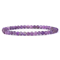 Pulsera de cuentas redondas de amatista teñida natural de 4 mm para hombre, Pulseras elásticas simples y versátiles, de estilo retro europeo y americano, 7.48 pulgada (19 cm)
