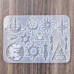 DIYペンダントシリコンモールド  レジン型  スターと太陽  ホワイト  88x123x4mm  穴：1.5mm&nbsp;SIMO-Z006-03A