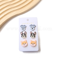 女性用ベーキングペイントアクリル犬スタッドピアス  ミックスカラー  18x16mm  3のペア/セット&nbsp;PW-WG92DC8-01