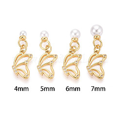 Подвески-булавки с микропаве из кубических цирконий и ракушек в форме чашечки-жемчужины из латуни KK-T079-45G