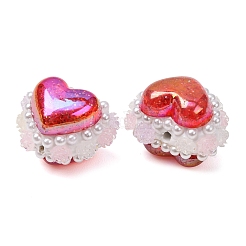 Rwsin & abs イミテーションパール＆ポリマークレイビーズ  ハートとバラの花  レッド  22.5~24x27~29x23~24mm  穴：2~3mm&nbsp;RE-CBA1913-01F