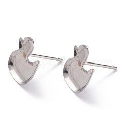 変色しない304ステンレススチールスタッドピアスセッティング  アヒル  ステンレス鋼色  11x11x1mm  トレイ：9x8mm  ピン：0.8mm&nbsp;X-STAS-J032-12
