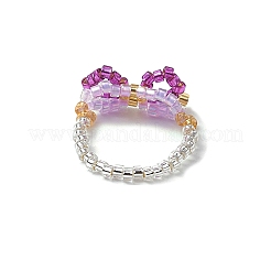 Anelli da dito da donna con perline intrecciate in vetro bowknot&nbsp;RJEW-MZ00017
