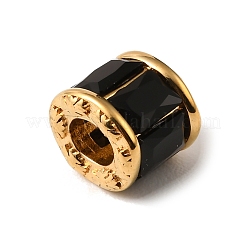 304ステンレススチールガラスヨーロピアンビーズ  コラム  大穴ビーズ  ゴールドカラー  ブラック  13x11x12mm  穴：6x5mm&nbsp;FIND-E059-03A