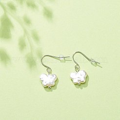 プラスチック パール バタフライ ダングル イヤリング  女性用304ステンレスジュエリー  ホワイト  27mm  ピン：0.6mm&nbsp;EJEW-JE05028-04
