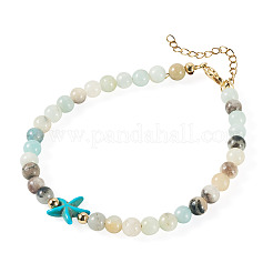 Bracelets de cheville ronds en perles d'amazonite&nbsp;AJEW-TA00060
