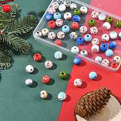 60 Stück 10 Stile Weihnachtsspray bemalte Schima-Holzperlen&nbsp;WOOD-FS0002-45