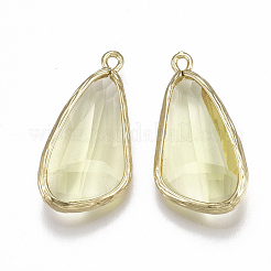 ガラスチャーム  真鍮パーツ  多面カット  ティアドロップ  ゴールドカラー  きいろ  28.5x14x6mm  穴：1.5mm&nbsp;GLAA-S179-12F