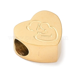 304ステンレススチールヨーロピアンビーズ  大穴ビーズ  母と子と心  ゴールドカラー  10.5x12x6mm  穴：4.5mm&nbsp;STAS-K286-04C-G