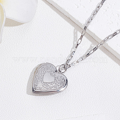 1 collier pendentif médaillon en forme de cœur en acier inoxydable 304&nbsp;NJEW-LP0001-49