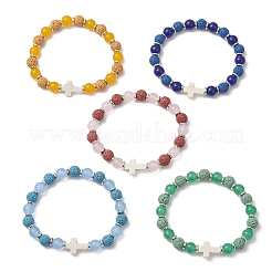 Браслеты из натуральной лавовой породы и малазийского нефрита с круглыми бусинами&nbsp;BJEW-JB13452