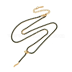 304 нержавеющая сталь изумрудные стразы змея теннисные ожерелья для женщин&nbsp;LS-NJEW-A051-02G