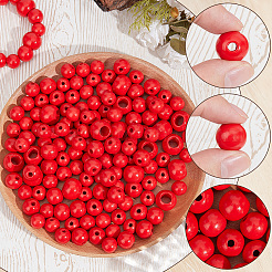 スプレー塗装/染色された丸い天然シマウッドビーズ  レッド  13~20x13~20mm  穴：2.8~9.5mm  150個/セット&nbsp;WOOD-PA0001-80