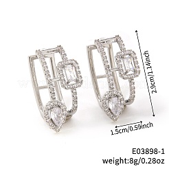 Серьги-кольца из прозрачного кубического циркония в форме капли и прямоугольника KY6723-2