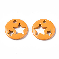 スプレープリント真鍮製チャーム  スターとフラットラウンド  ダークオレンジ  14.5x14.5x2.5mm  穴：2mm&nbsp;LS-KK-Q252-003G