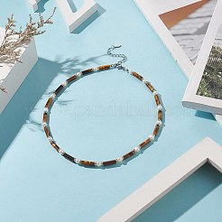 Ожерелье из бисера с натуральным тигровым глазом&nbsp;NJEW-JN04209-03