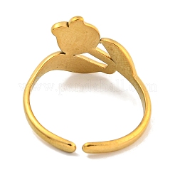 Ionenbeschichtung (IP) Tulpe 304 Edelstahl offene Manschette Fingerringe für Frauen&nbsp;X-RJEW-P114-05G