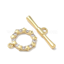 Застежки-тоглы с микропаве из прозрачных кубических цирконий в форме звезд из латуни&nbsp;KK-G548-27G