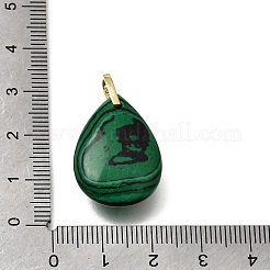 合成マラカイトペンダント  真鍮マイクロパヴェキュービックジルコニアの留め具が付いたティアドロップチャーム  ゴールドカラー  25.5x18.5x10.5mm  穴：7x5mm&nbsp;GG-CBA7610-07G-10