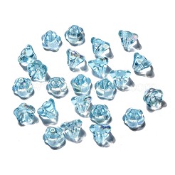 透明なチェコのガラスビーズ  花  ABカラーメッキ  ライトスカイブルー  10x8mm  穴：2mm  約120個/袋&nbsp;GLAA-G070-05D-04