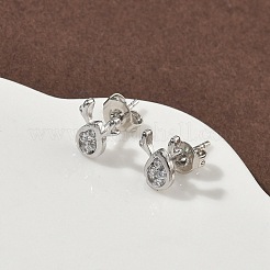 Серьги-гвоздики с оленями из латуни с микропаве из прозрачных кубических цирконий&nbsp;LS-EJEW-F383-08P