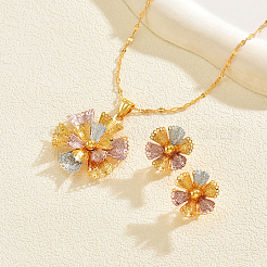 Комплекты из винтажных латунных серег-гвоздиков и ожерелий с подвесками в виде цветов для женщин&nbsp;FI9595