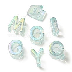 UVメッキレインボー虹色アクリルビーズ  ランダムな混合文字  淡いターコイズ  20~21x14~20.5x8.5~20.5mm  穴：3.5mm&nbsp;X1-OACR-C012-02H-1
