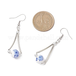 Круглые серьги-подвески ручной работы с цветочным принтом EJEW-JE06800