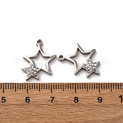 304ステンレススチール粘土ラインストーンペンダント  スター  ステンレス鋼色  19x15x2.5mm  穴：1.6mm&nbsp;STAS-P406-17I-P
