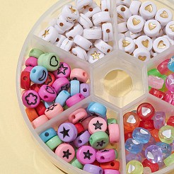 210スタイルの不透明&透明&メッキアクリルビーズ6個。  エナメル  混在模様とフラットラウンド  ミックスカラー  6.5~7x3.5~4mm  穴：1.5~1.8mm  35個/スタイル&nbsp;OACR-FS0001-09