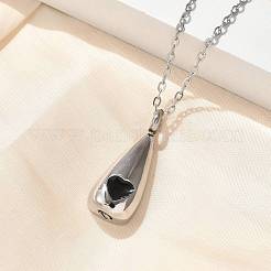 304 нержавеющая сталь черная эмаль сердце слеза памятные ожерелья пепел мемориал NJEW-P326-06P
